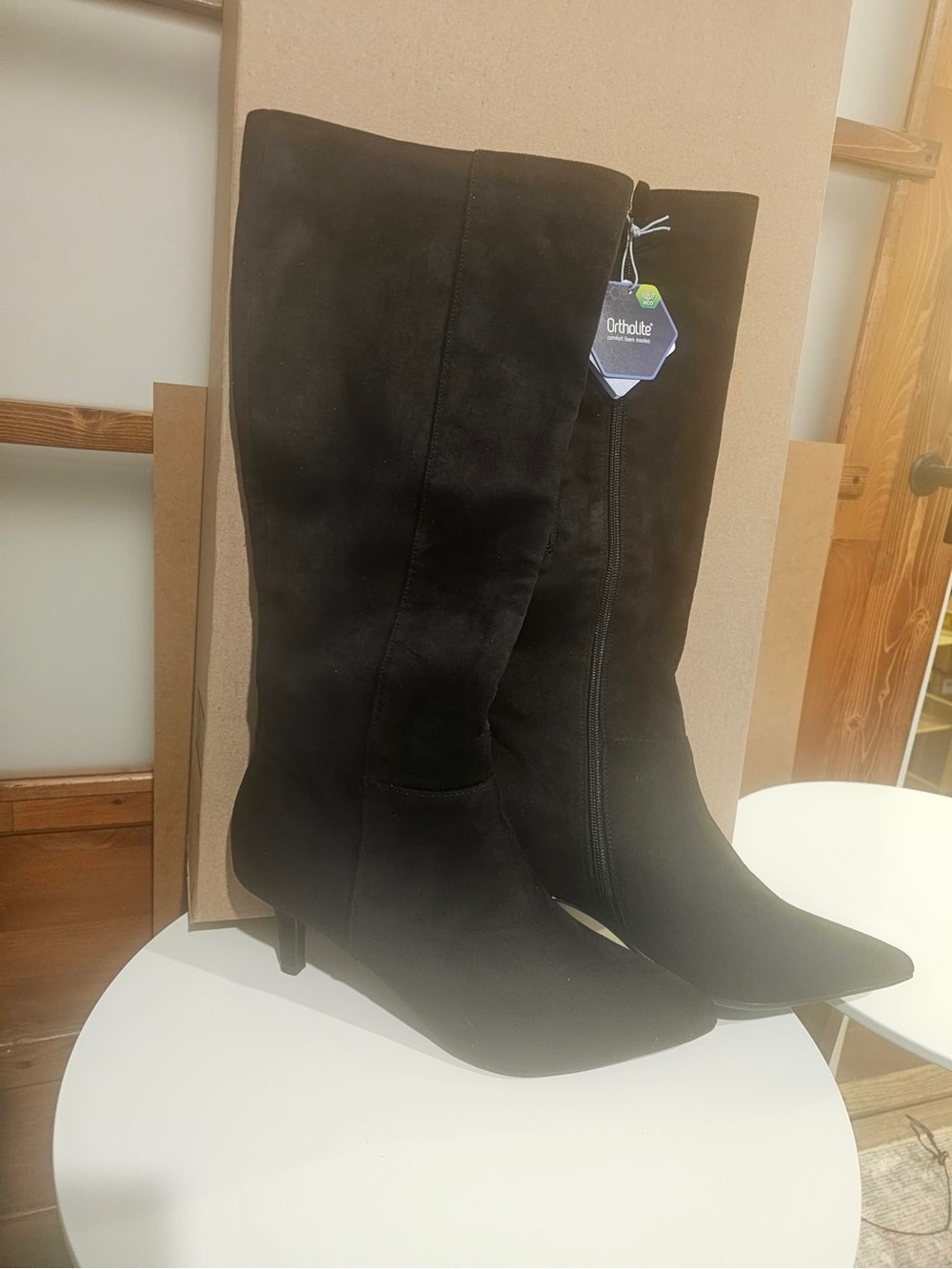 AEROSOLES Black Knee-High Pointed Toe Suede Boots
